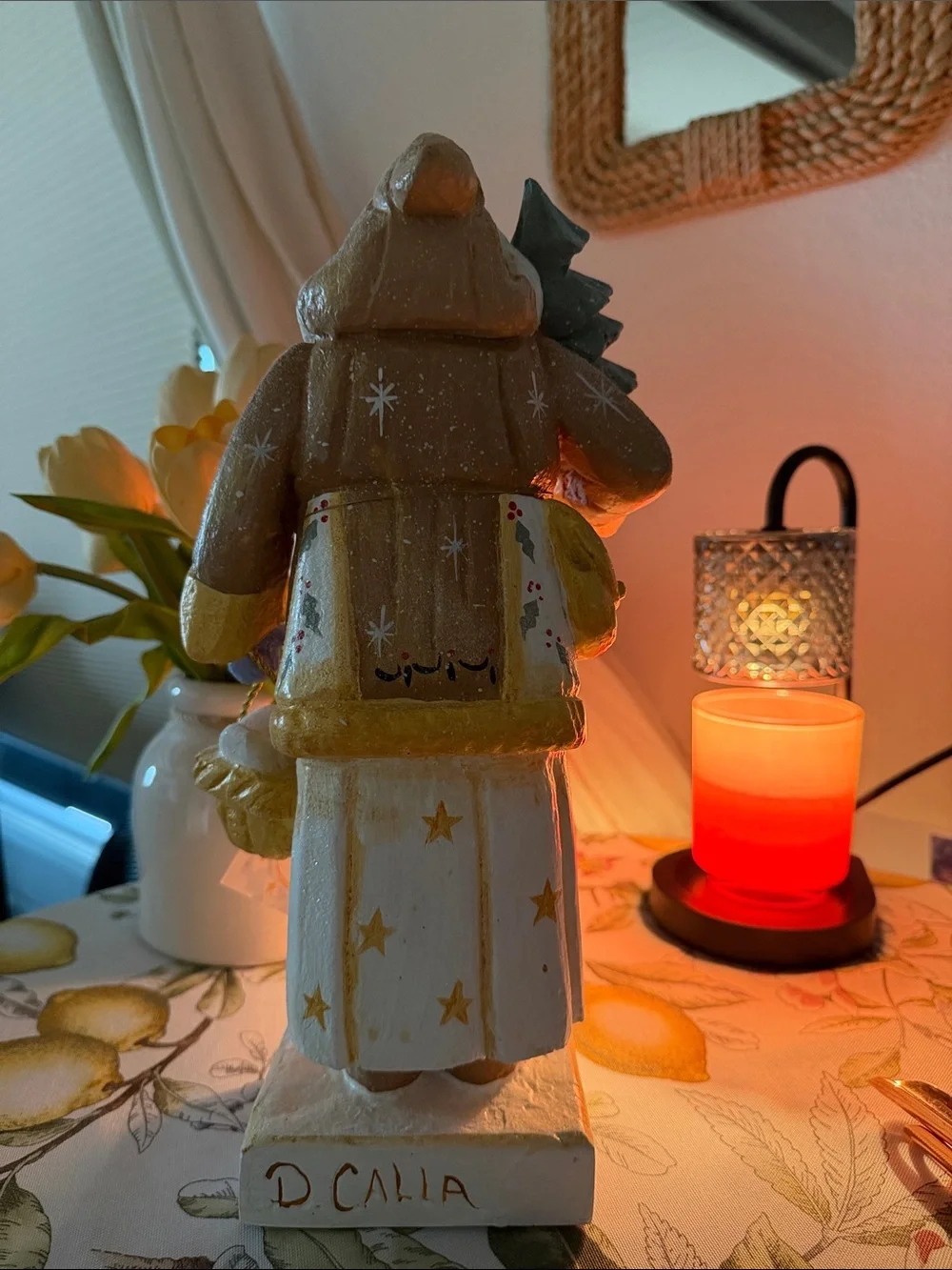 House of Hatten Solstice White & Gold Santa Holding Tree Figurine (collectible)